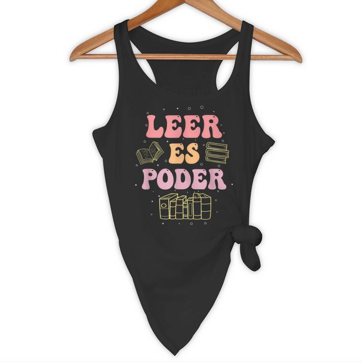 Leer Es Poder Groovy Spanish Teacher Bilingual Maestra Men Women Flowy Tank, novelty gifts, funny gifts