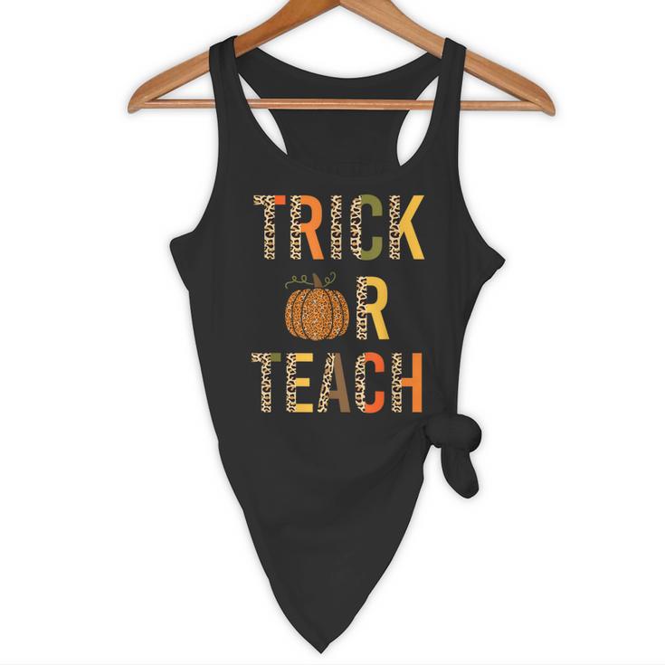 Leopard Trick Or Teach Halloween Teacher Costume Women Flowy Tank, novelty gifts, funny gifts
