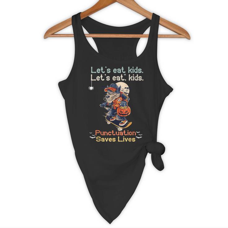 Let's Eat Kids Grammar Werewolf Halloween Teacher Flowy Tank, novelty gifts, funny gifts