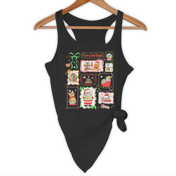 Merry And Bright Christmas Gingerbread Santa Book Teacher Flowy Tank, novelty gifts, funny gifts Merry And Bright Christmas Gingerbread Santa Book Teacher Flowy Tank, novelty gifts, funny gifts