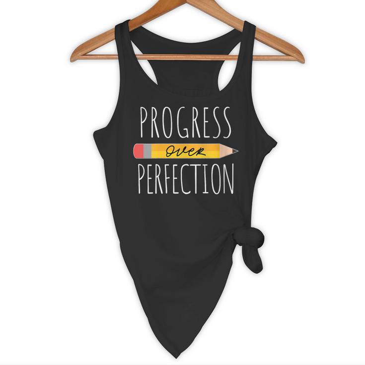 Motivational Progress Over Perfection Back To School Teacher Flowy Tank, novelty gifts, funny gifts