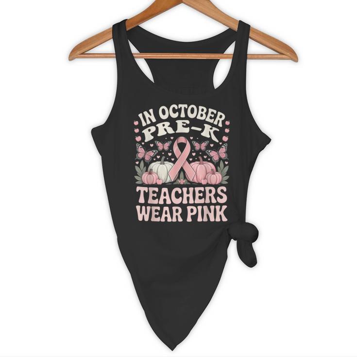 In October Pre-K Teachers Wear Pink Ribbon Breast Cancer Flowy Tank, novelty gifts, funny gifts In October Pre-K Teachers Wear Pink Ribbon Breast Cancer Flowy Tank, novelty gifts, funny gifts
