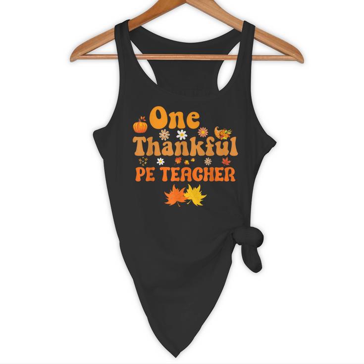 One Thankful PE Teacher Thanksgiving Fall Autumn Groovy Flowy Tank, novelty gifts, funny gifts