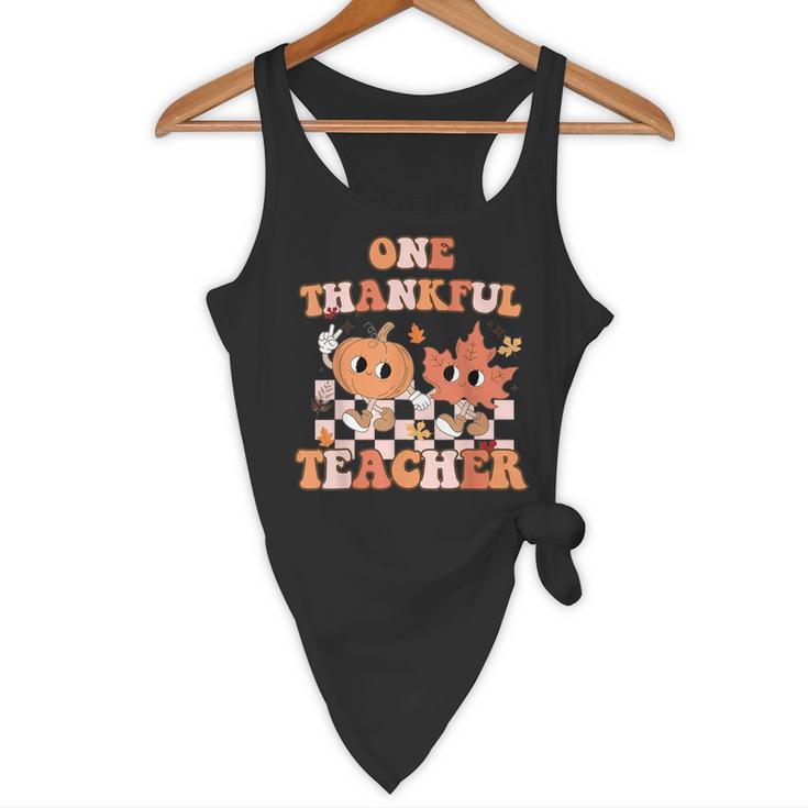 One Thankful Teacher Fall Leaves Thanksgiving Retro Flowy Tank, novelty gifts, funny gifts