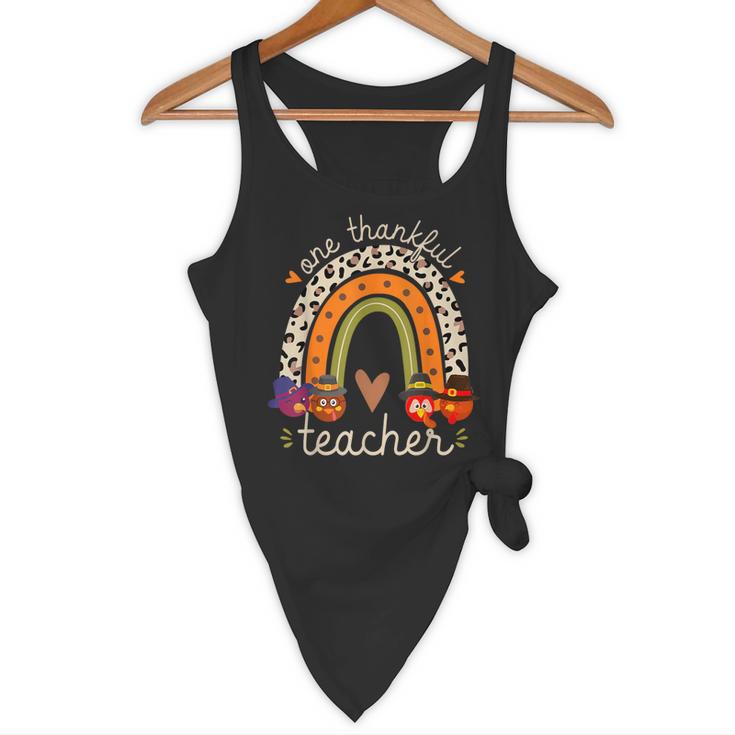 One Thankful Teacher Thanksgiving Turkey Rainbow Fall Flowy Tank, novelty gifts, funny gifts