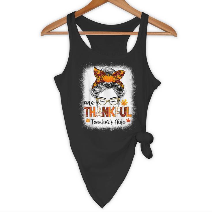 One Thankful Teacher's Aide Messy Bun Thanksgiving Fall Flowy Tank, novelty gifts, funny gifts One Thankful Teacher's Aide Messy Bun Thanksgiving Fall Flowy Tank, novelty gifts, funny gifts