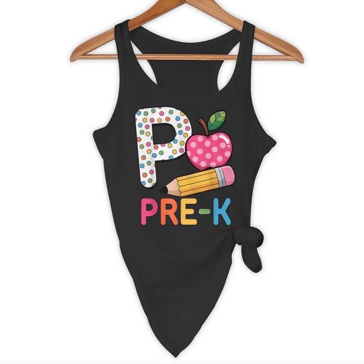 P Is For Pre K Teacher Student Pencil Apple Back To School Flowy Tank, novelty gifts, funny gifts