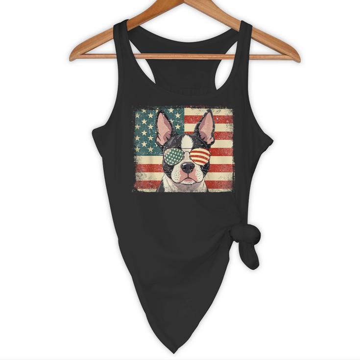 Patriotic Boston Terrier Dog Lover USA Flag 4th Of July For Men Women Kids Flowy Tank, novelty gifts, funny gifts
