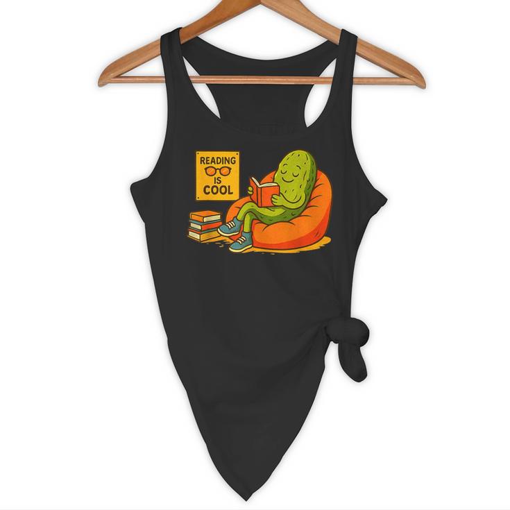 Pickle Reading Books Bookworm Teacher Librarian Kids Retro Flowy Tank, novelty gifts, funny gifts