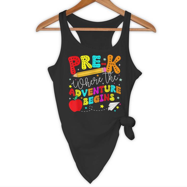 Pre-k Where The Adventure Begins First Day Of Prek Teacher Flowy Tank, novelty gifts, funny gifts