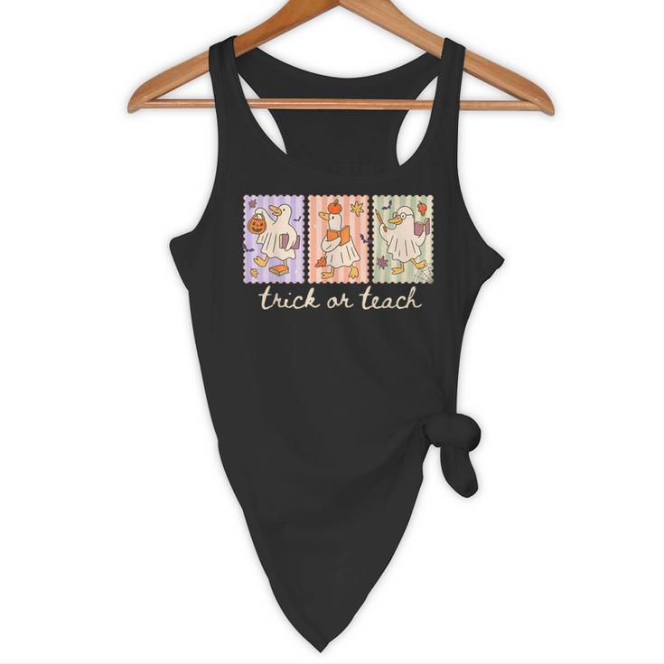Preppy Goose Teacher Trick Or Teach Halloween Teacher Goose Flowy Tank, novelty gifts, funny gifts Preppy Goose Teacher Trick Or Teach Halloween Teacher Goose Flowy Tank, novelty gifts, funny gifts