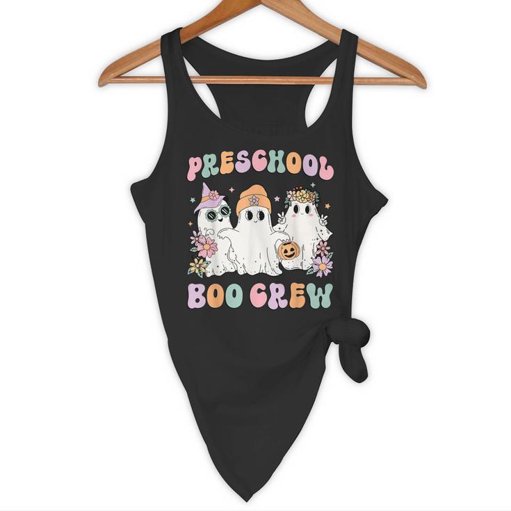 Preschool Boo Crew Groovy Halloween Floral Ghost Teacher Men Women Kids Flowy Tank, novelty gifts, funny gifts