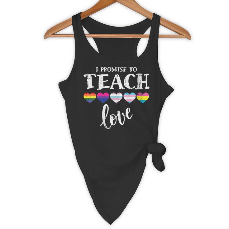 I Promise To Teach Love LGBT-Q Pride Proud Ally Teacher Flowy Tank, novelty gifts, funny gifts
