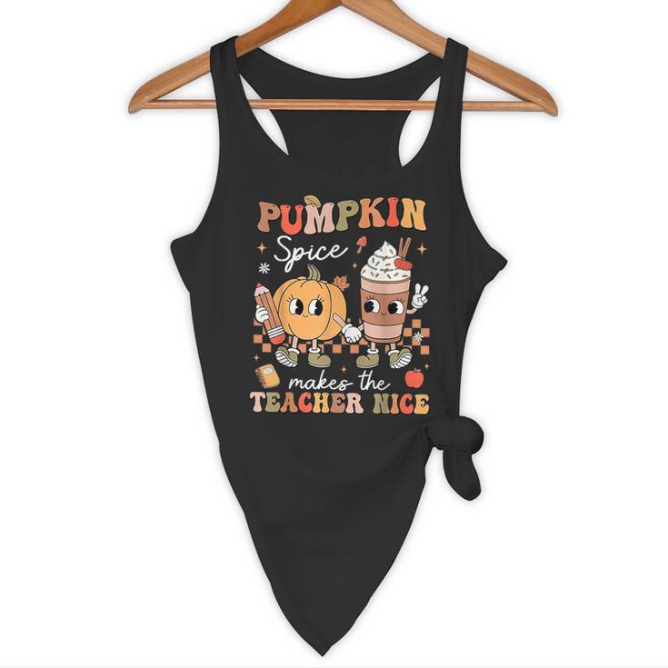 Pumpkin Spice Makes Teacher Nice Retro Fall Spooky Season Flowy Tank, novelty gifts, funny gifts