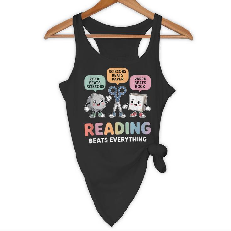 Reading Beats Everything Teacher Rock Paper Scissors Flowy Tank, novelty gifts, funny gifts