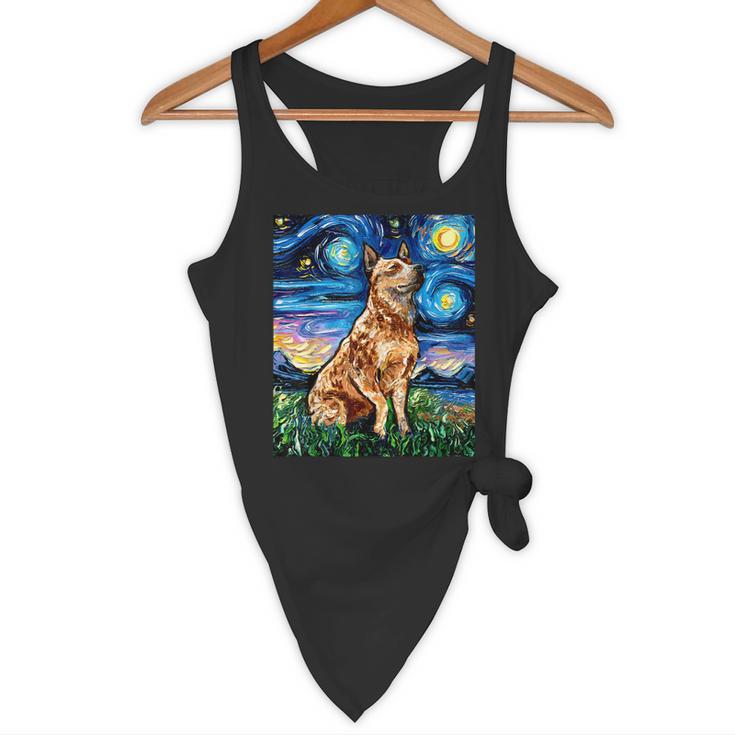 Red Heeler Starry Night Cattle Dog Colorful Art By Aja For Men Women Girls Kids Flowy Tank, novelty gifts, funny gifts