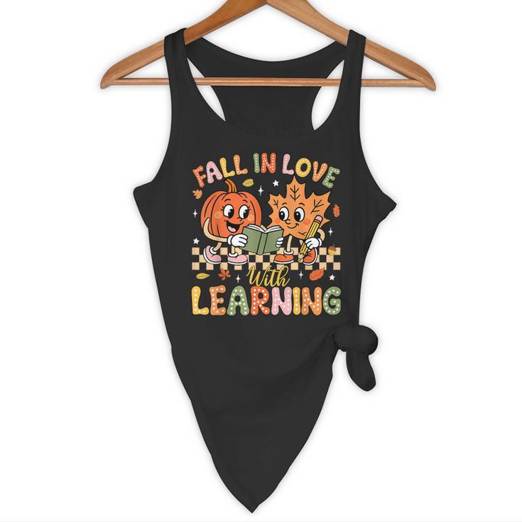 Retro Fall In Love With Learning Autumn Pumpkin Teacher Kids Flowy Tank, novelty gifts, funny gifts Retro Fall In Love With Learning Autumn Pumpkin Teacher Kids Flowy Tank, novelty gifts, funny gifts