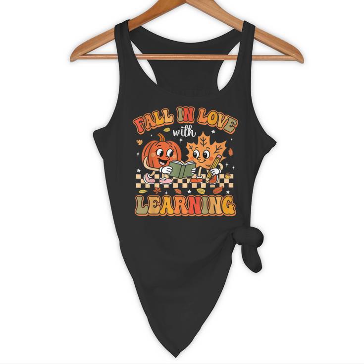 Retro Fall In Love With Learning Autumn Pumpkin Teachers Flowy Tank, novelty gifts, funny gifts