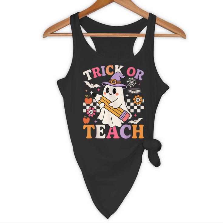 Retro Floral Ghost Trick Or Teach Groovy Teacher Halloween Flowy Tank, novelty gifts, funny gifts Retro Floral Ghost Trick Or Teach Groovy Teacher Halloween Flowy Tank, novelty gifts, funny gifts