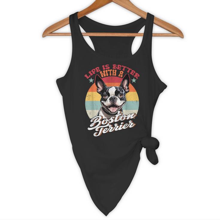 Retro Life Is Better With Boston Terrier Mom Dog Lover Flowy Tank, novelty gifts, funny gifts