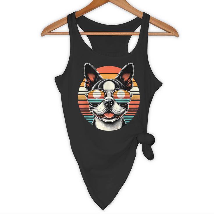Retro Sunset Sunglasses Boston Terrier Boston Bull Bostie Flowy Tank, novelty gifts, funny gifts