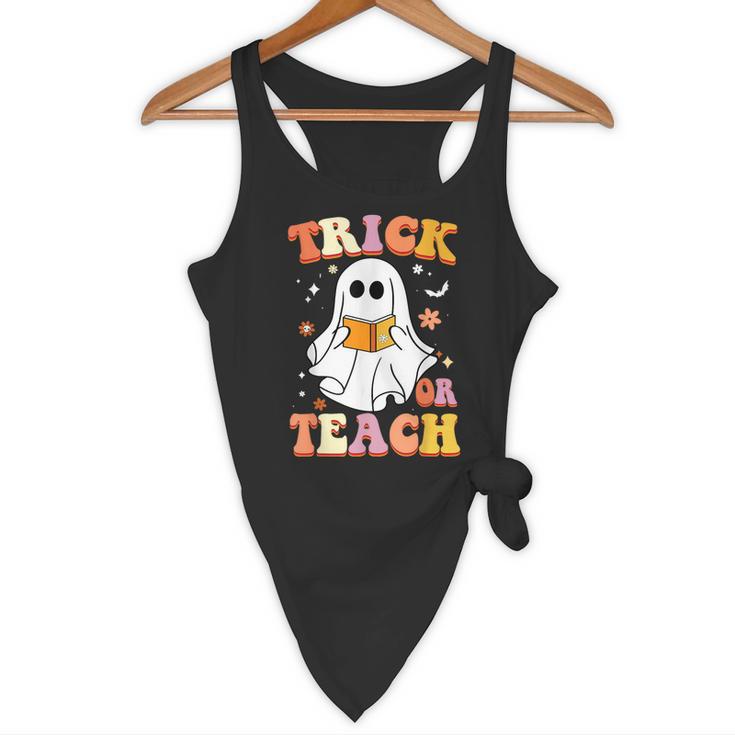 Retro Vintage Groovy Trick Or Teach Teacher Halloween For Men Women Kids Flowy Tank, novelty gifts, funny gifts
