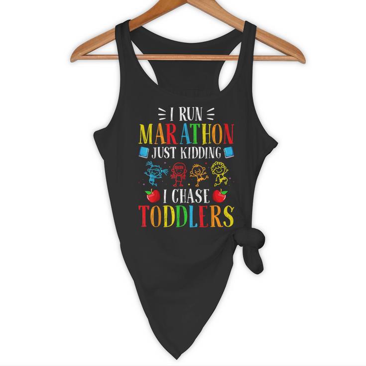 I Run Marathon Just Kidding I Chase Toddlers Teacher Flowy Tank, novelty gifts, funny gifts