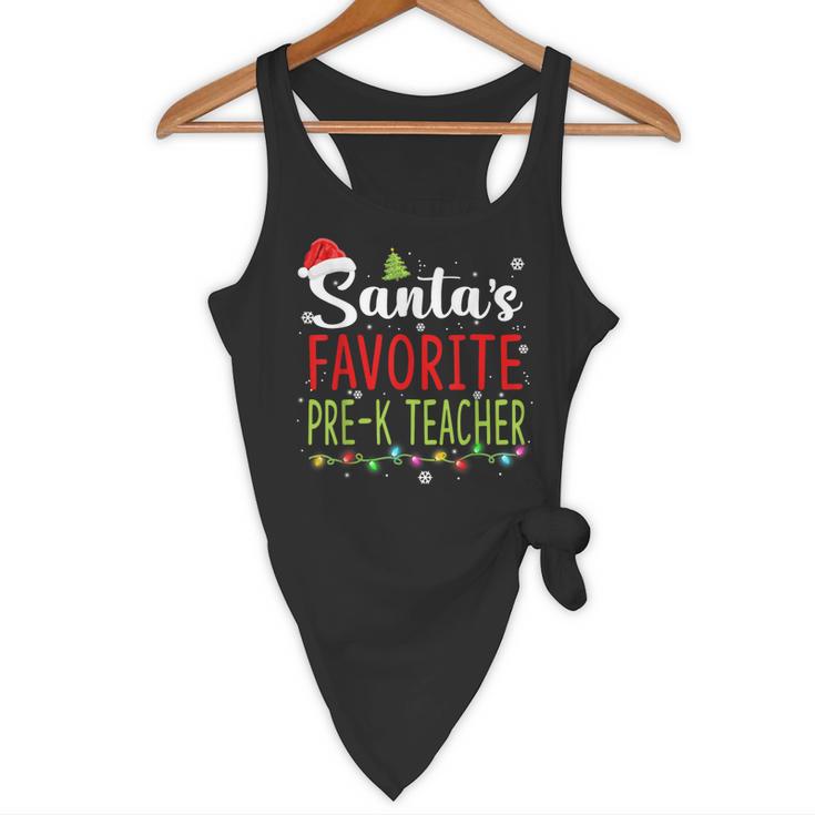 Santa's Favorite Pre-K Teacher Christmas Santa Hat Lights For Men Women Kids Flowy Tank, novelty gifts, funny gifts