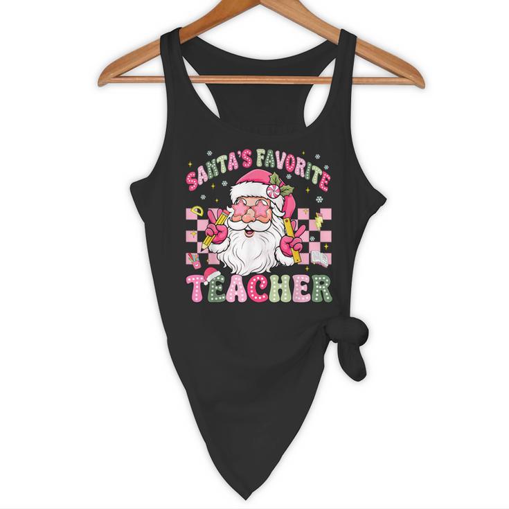 Santa's Favorite Teacher Groovy Christmas Teacher Boys Girls Flowy Tank, novelty gifts, funny gifts