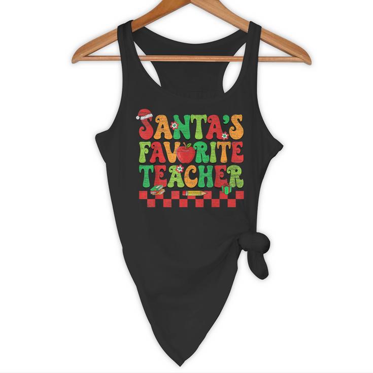 Santas Favorite Teacher Retro Groovy Christmas Xmas Women Flowy Tank, novelty gifts, funny gifts