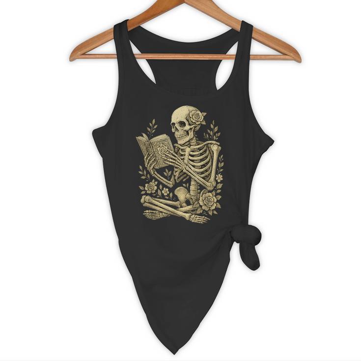 Skeleton Book Floral Skull Halloween Teacher Costume Flowy Tank, novelty gifts, funny gifts Skeleton Book Floral Skull Halloween Teacher Costume Flowy Tank, novelty gifts, funny gifts