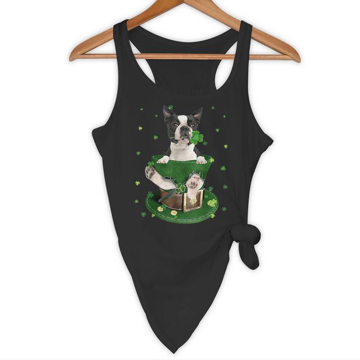 St Patrick's Day Leprechaun Boston Terrier Dog Shamrock For Men Women Kids Flowy Tank, novelty gifts, funny gifts
