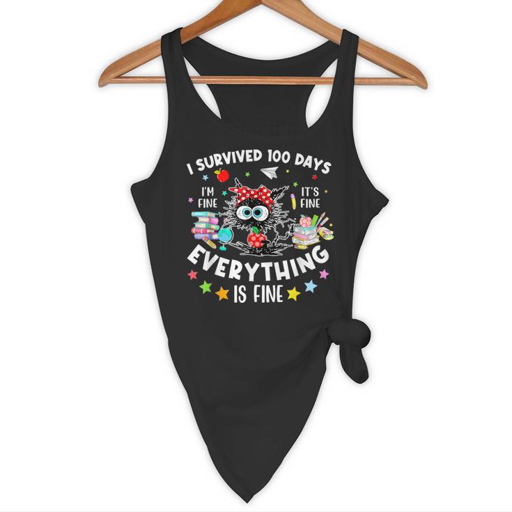I Survived 100 Days Of School Teacher Kids Cat Lover Flowy Tank, novelty gifts, funny gifts I Survived 100 Days Of School Teacher Kids Cat Lover Flowy Tank, novelty gifts, funny gifts