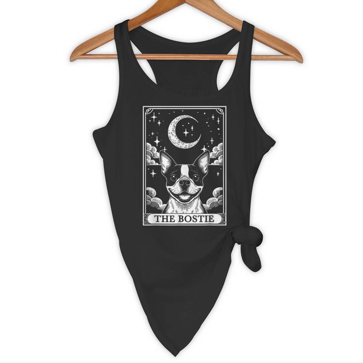Tarot Card Vintage Crescent Moon Boston Terrier Dog Mom Flowy Tank, novelty gifts, funny gifts