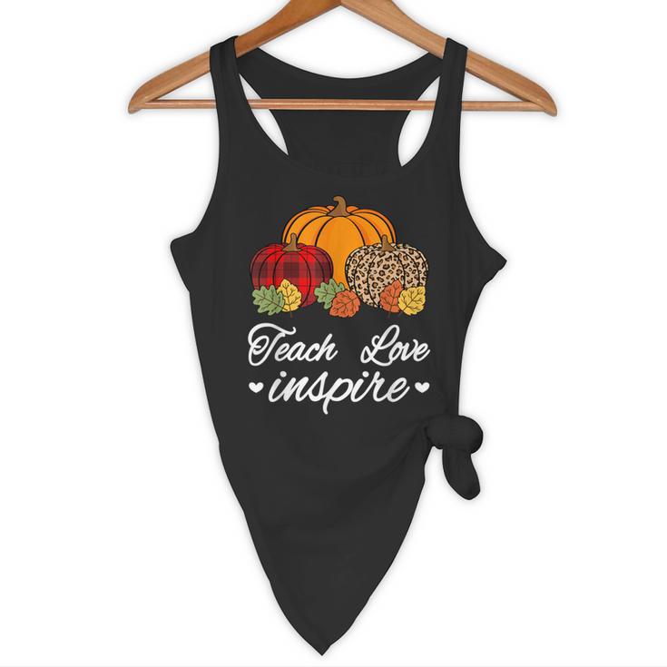 Teach Love Inspire Autumn Fall Plaid Leopard Pumpkin Teacher For Men Women Kids Flowy Tank, novelty gifts, funny gifts