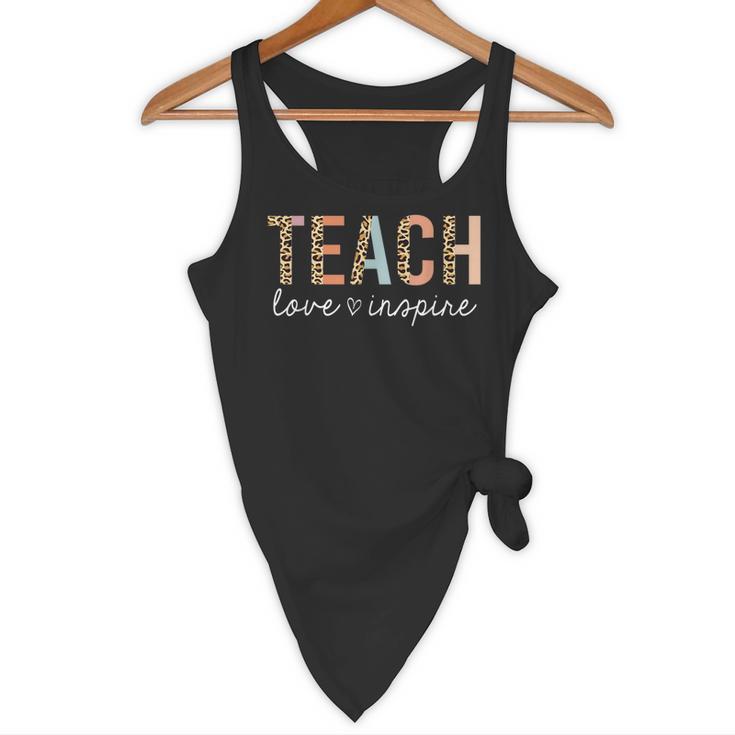 Teach Love Inspire Leopard Back To School Cute Teacher Men Women Girls Kids Flowy Tank, novelty gifts, funny gifts