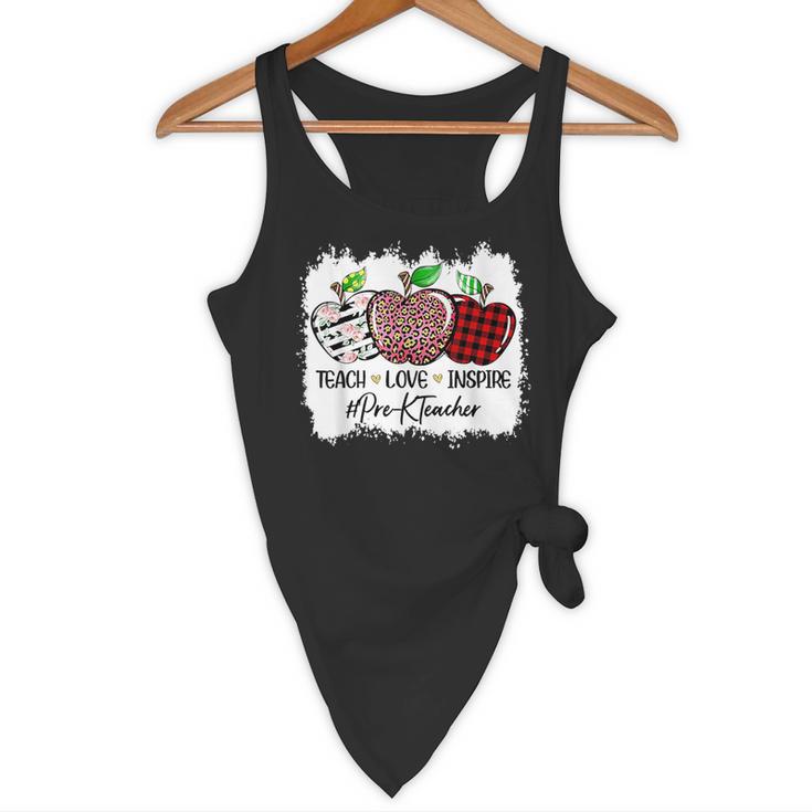 Teach Love Inspire Pre-k Teacher Apple Leopard Red Plain Flowy Tank, novelty gifts, funny gifts