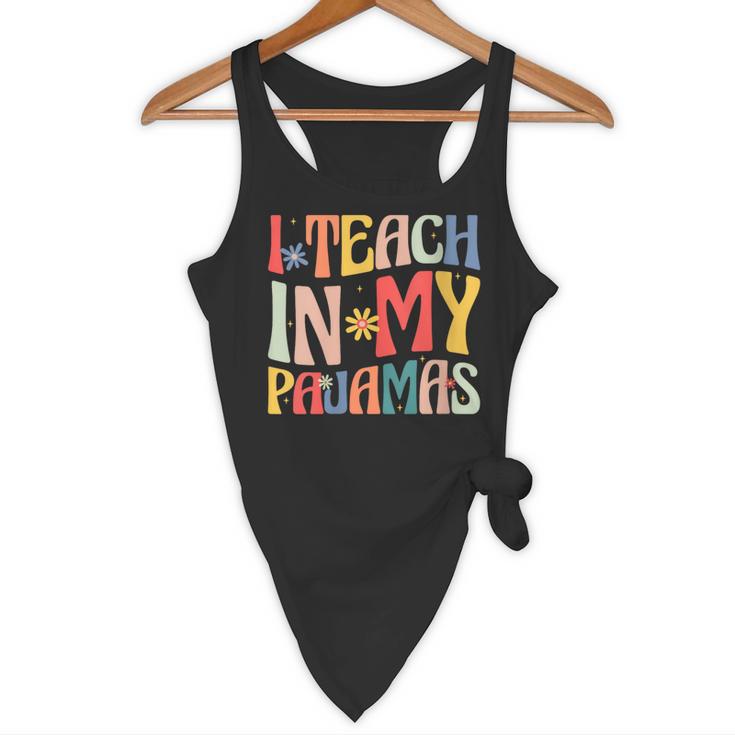 I Teach In My Pajamas Retro Groovy Teacher Humor Flowy Tank, novelty gifts, funny gifts