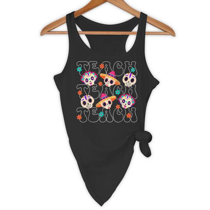 Teach Teacher Dia De Los Muertos Day Of The Dead Sugar Skull Flowy Tank, novelty gifts, funny gifts Teach Teacher Dia De Los Muertos Day Of The Dead Sugar Skull Flowy Tank, novelty gifts, funny gifts