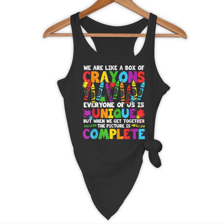 Teacher We Are Like A Box Of Crayons Back To School Flowy Tank, novelty gifts, funny gifts Teacher We Are Like A Box Of Crayons Back To School Flowy Tank, novelty gifts, funny gifts