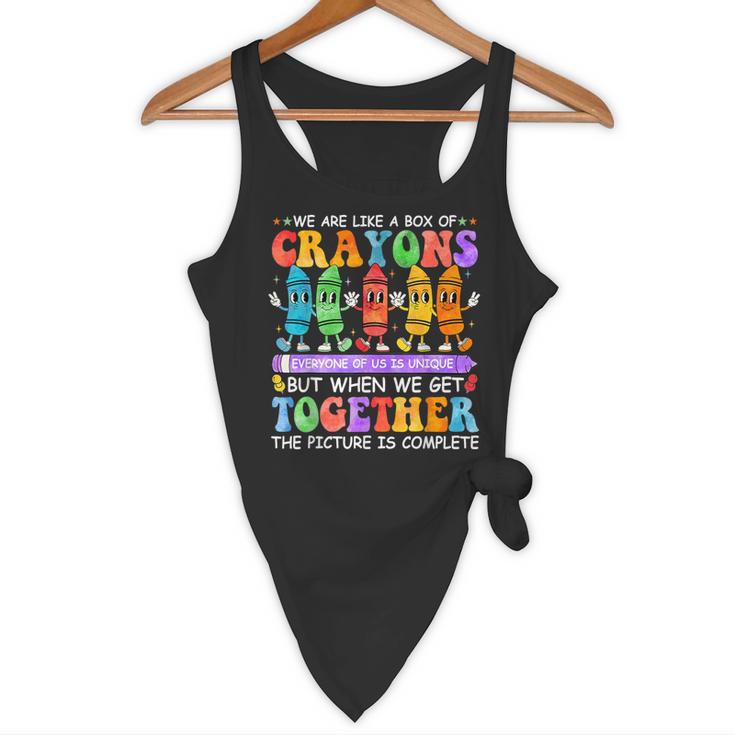 Teacher We Are Like A Box Of Crayons Back To School Men Women Kids Flowy Tank, novelty gifts, funny gifts