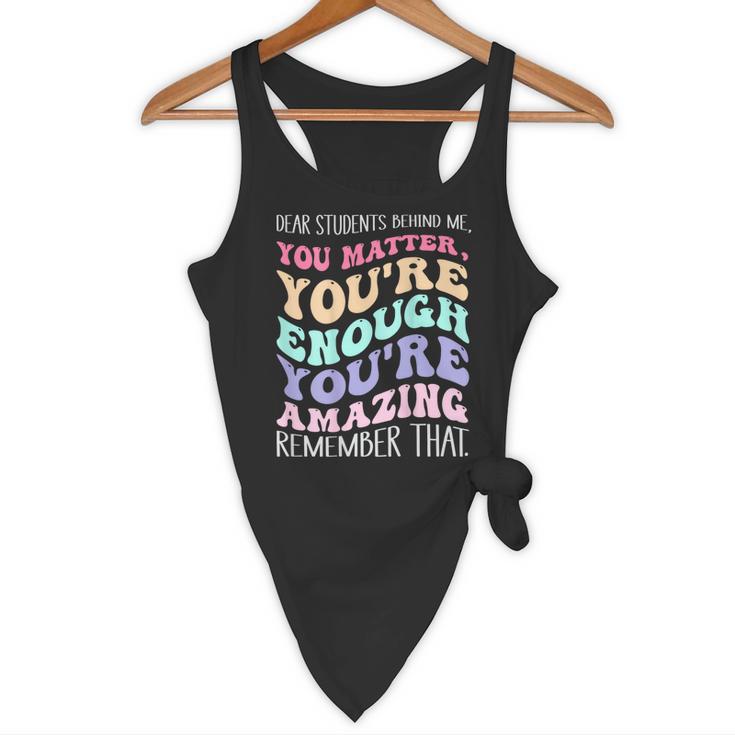 Teacher Dear Students Behind Me 1st Day Of School On Back Flowy Tank, novelty gifts, funny gifts