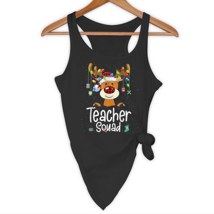 Teacher Squad Red Plaid Rudolph Reindeer Christmas Flowy Tank, novelty gifts, funny gifts