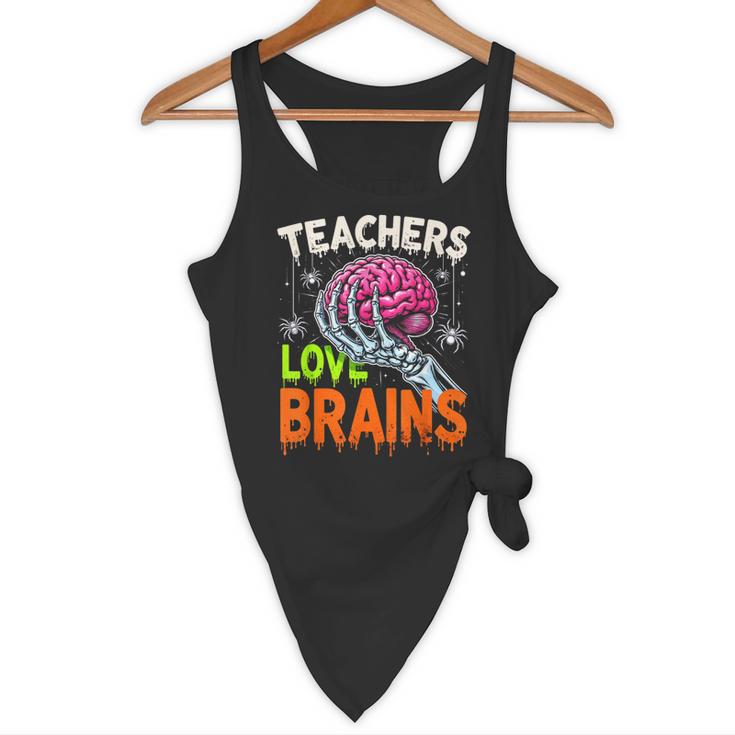 Teachers Love Brains Halloween 2025 Skeleton Costume Flowy Tank, novelty gifts, funny gifts