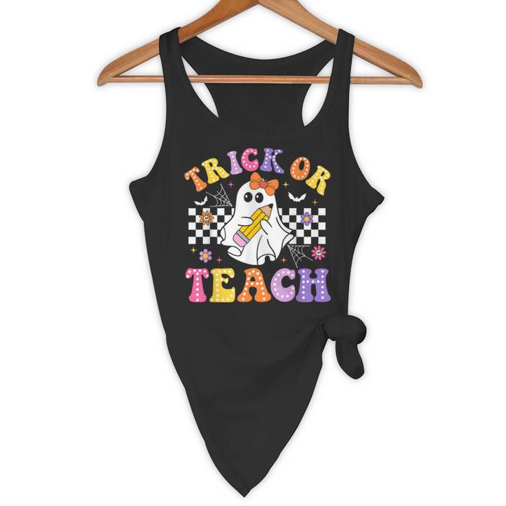 Trick Or Teach Groovy Halloween Teachers Flowy Tank, novelty gifts, funny gifts