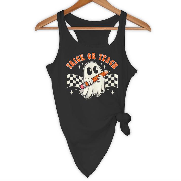 Trick Or Teach Groovy Retro Ghost Halloween Teacher Kids Flowy Tank, novelty gifts, funny gifts Trick Or Teach Groovy Retro Ghost Halloween Teacher Kids Flowy Tank, novelty gifts, funny gifts