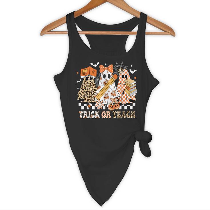 Trick Or Teach Groovy Teacher Halloween Floral Ghost Flowy Tank, novelty gifts, funny gifts Trick Or Teach Groovy Teacher Halloween Floral Ghost Flowy Tank, novelty gifts, funny gifts