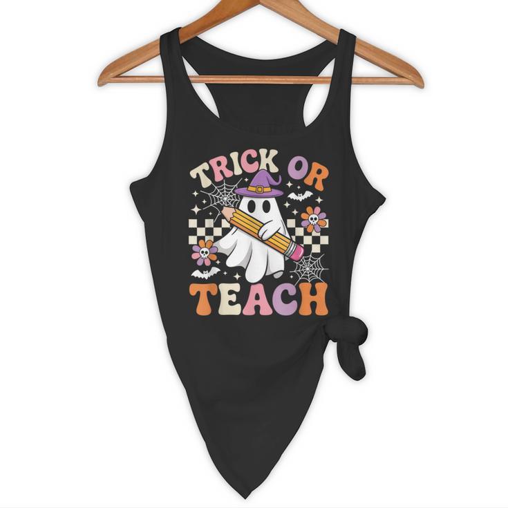 Trick Or Teach Groovy Teacher Halloween Retro Ghost Flowy Tank, novelty gifts, funny gifts Trick Or Teach Groovy Teacher Halloween Retro Ghost Flowy Tank, novelty gifts, funny gifts