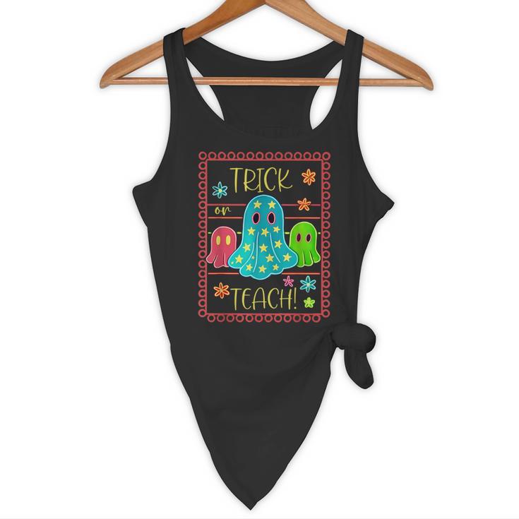 Trick Or Teach Neon Ghost Flower Teacher Spooky Halloween Flowy Tank, novelty gifts, funny gifts Trick Or Teach Neon Ghost Flower Teacher Spooky Halloween Flowy Tank, novelty gifts, funny gifts