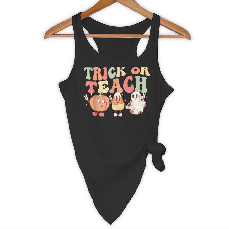 Trick Or Teach Pumpkin Candy Corn Ghost Halloween Teacher Flowy Tank, novelty gifts, funny gifts
